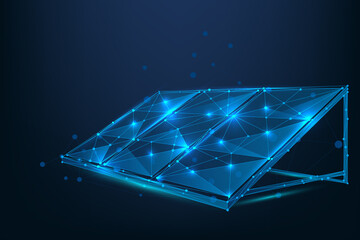 Abstract mesh line and point solar panel. Low poly wireframe renewable energy concept. Polygonal energy illustration