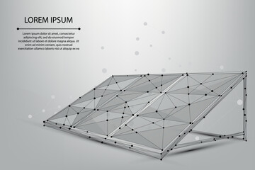 Abstract mesh line and point solar panel. Low poly wireframe renewable energy concept. Polygonal energy vector illustration