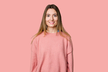 Fototapeta premium Young caucasian woman smiling isolated
