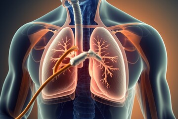 Lung diseases after smoking. Diseases of smokers lungs connected with tubes to cure them (Generative AI)