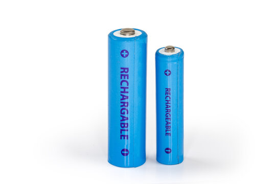 Two rechargeable batteries different sizes on a white background