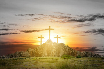 Christian Cross on the rock hill