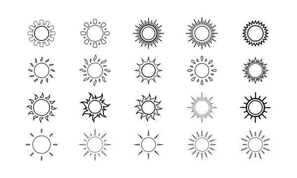 Set of Sun line art icon vector