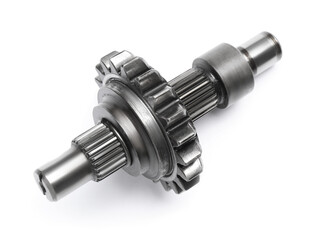 Stainless spur gear shaft isolated on white