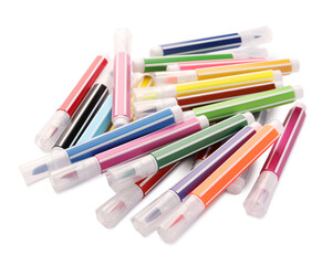 Many bright colorful markers isolated on white