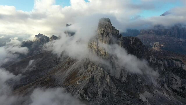 Aerial video of Monte Re Gosla in the Italian Dolomites (Passo Gio)