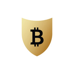Golden shield with bitcoin sign