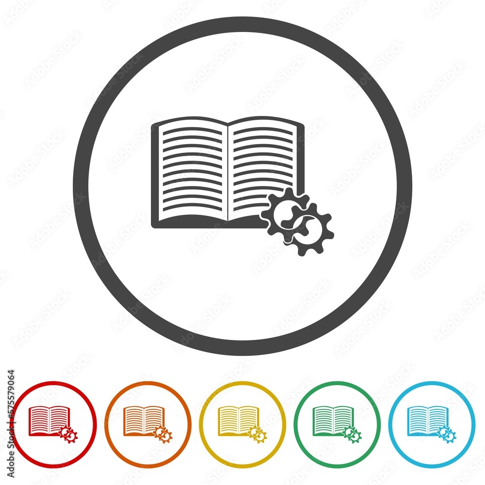 Aufkleber guide icon user manual icons in color circle buttons