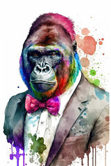 Gorilla wearing Bow ties, Psychedelic Illustration. Generative AI