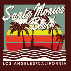 santa monica ,los angeles, surf typography, t-shirt graphics, vectors