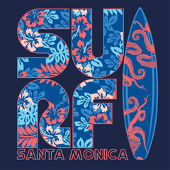 College surf flower typography, t-shirt graphics, vectors