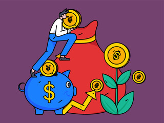 Internet finance and wealth management investment flat vector concept operation hand drawn illustration
