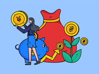 Internet finance and wealth management investment flat vector concept operation hand drawn illustration
