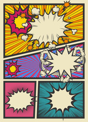 アメコミ風コマ割り素材 pop art comics book magazine, speech bubble, balloon, box message
