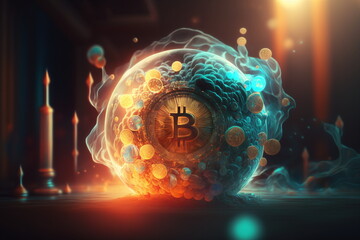 Bitcoin surrounded by digital energy. AI Generated - obrazy, fototapety, plakaty