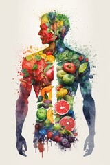 Man is made of vegetables and fruit. Vegan lifestyle concept, Healthy food fitness generative ai