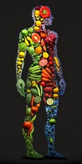 Man is made of vegetables and fruit. Vegan lifestyle concept, Healthy food fitness generative ai