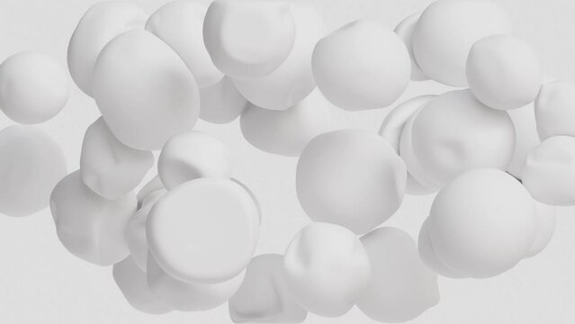 Abstract 3d animation of a white ball, やわらかい白いボールがぶつかり合う 抽象的なムービー, スローモーション, 箱の中のたくさんの玉