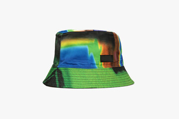 Men's hat with brim, headwear for sun protection isolated on white background. Bright streaks...