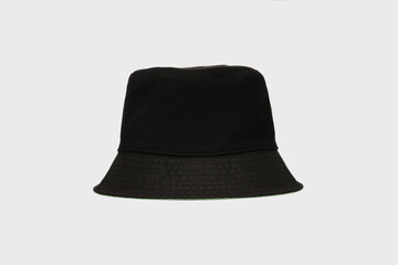 Mock up of black men's hat with brim, headwear for sun protection isolated on white background....