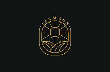 Farm Sun logo line art vintage icon flat design template