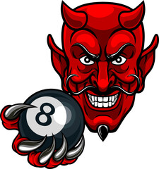 Devil Angry Pool 8 Ball Billiards Mascot Cartoon