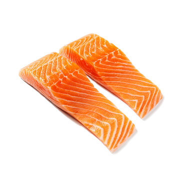 Fresh Raw Salmon Fillet Isolated On White Background.