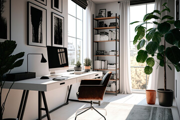 Modern and minimalist home office. Generative AI