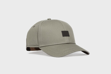 Grey khaki men's classic baseball cap hat for sun protection isolated on white background....