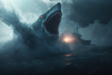 Enormous Megalodon Breaching and Attacking Generative AI