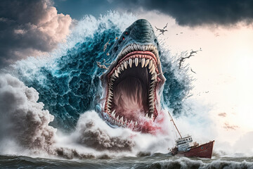 Enormous Megalodon Breaching and Attacking Generative AI