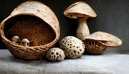 Basket with mushrooms. Generative Ai