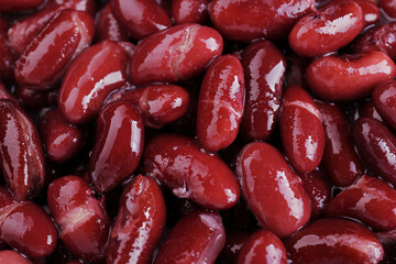 Canned red kidney beans as background, top view