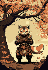 Portrait of a raccoon samurai warrior book cover vector artwork