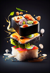 A Colorful Sushi Dish with Fresh Seafood and Vibrant Flavors. Generative AI Illustration