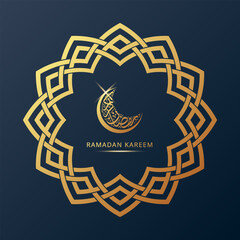 Ramadan Kareem Islamic greeting card background vector illustration. abstract seamless pattern with gold crescent moon calligraphic