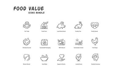 Food value vector line icons with editable stroke