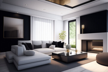 "Sleek Serenity: A modern living room that exudes sophistication, comfort, and style."