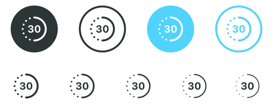 Time passage icon, timer icon, deadline watch sign button, 30 minutes or seconds icon - Clock Stopwatch icons