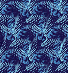 Naklejka na ściany i meble trendy dark tropical palm leaves texture, seamless swatch element included