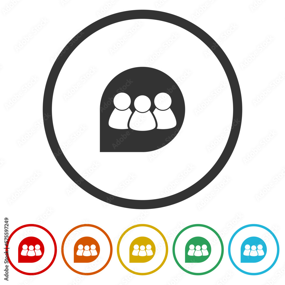 Poster discussion group logo icons in color circle buttons