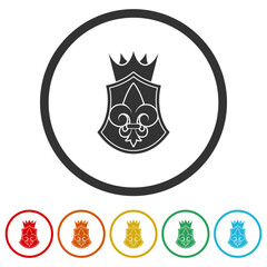 Coat of arms with fleur de lis heraldic symbol icons in color circle buttons