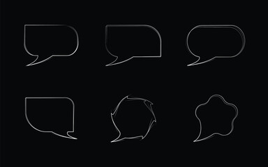 Set of white empty speech bubbles, Vector illustration isolated on black background, Sketch Art