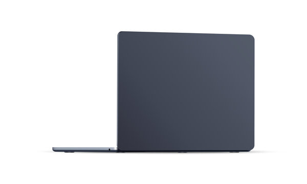 Laptop Backside View, Dark-Blue Mockup, Isolated on White Background. Vector Illustration