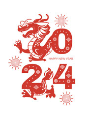 Happy Chinese ew Year, Year of the Dragon! Eastern calendar design template with Dragon beast. Asian traditional holiday celebration.