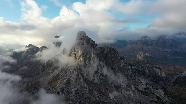 Aerial video of Monte Re Gosla in the Italian Dolomites (Passo Gio)