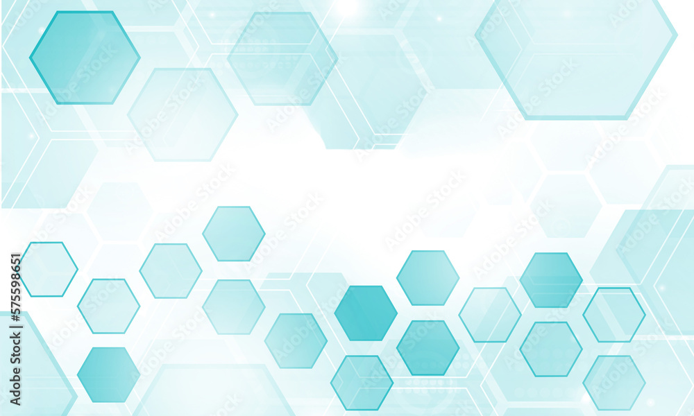 Poster abstract geometric background with cyan hexagon pattern. hexagonal shape design elements.
