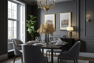 Interior of a dining room in luxury apartment