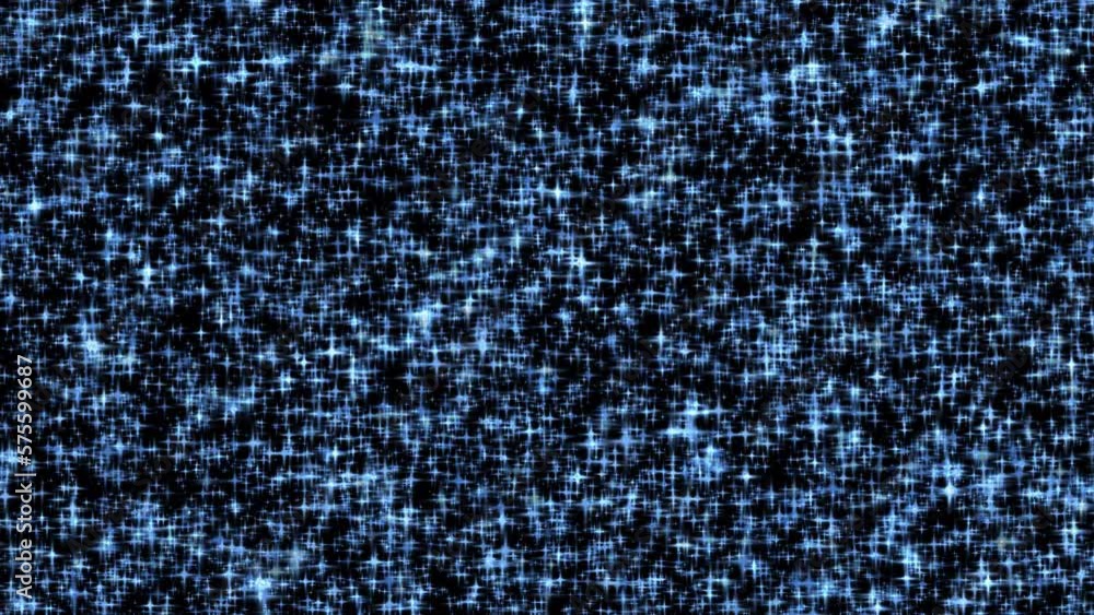 Wall mural shiny blue star shape blurred particles twinkle quickly. abstract loopable 4k background at 60fps.