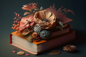 Education books with flowers, made with Generative AI